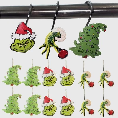 Decoraciones de Navidad Árbol Santa Grinch Ganchos para Cortina de Ducha Regalo de Navidad 12 Piezas Foto 1 de 4