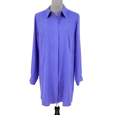 Soft Surroundings Top Womens Large Blue Silk Tunic Long Blouse Roll Tab Sleeve - Image 1 of 4