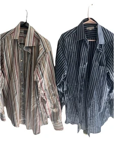 LOT Of 2 Dress shirts Long Sleeve Stripes Button Up L Alex Cannon Thomas Dean TD - Picture 1 of 6
