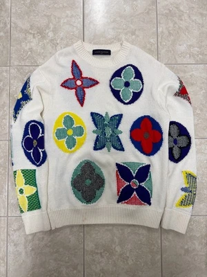 Louis Vuitton White Multicolor Flower Monogram Wool Oversized Sweater Medium - Image 1 of 4
