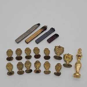 VTG LOT Brass Sealing Wax Stamp Seal | Fleur De Lys Flowers Hearts Religion Love - Picture 1 of 13