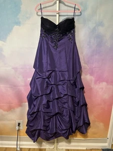Elegant Gothic Strapless Purple Gown w Beaded Detail & Ruffled Skirt - Picture 1 of 5