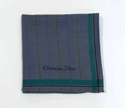 Handkerchief Man Christian Dior Blue Striped Green Pocket Square Cotton 18” - Image 1 of 4