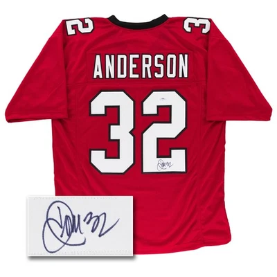 Camiseta deportiva firmada por Jamal Anderson (PSA) Atlanta Falcons roja de fútbol automático Foto 1 de 4