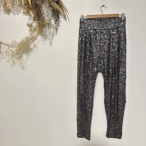 Frankies Melbourne Womens Pants One Size Silver Sequin Lined Stretch Party - Picture 1 of 9