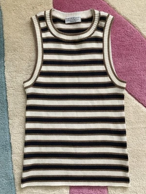 Camiseta sin mangas Brunello Cucinelli negra blanca bronce a rayas cuello redondo XS Foto 1 de 4