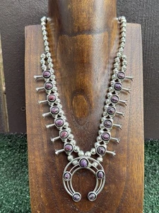 Mini Squash Blossom Sterling Silver Purple Spiny Oyster Shadow Box Necklace Set - Picture 1 of 12