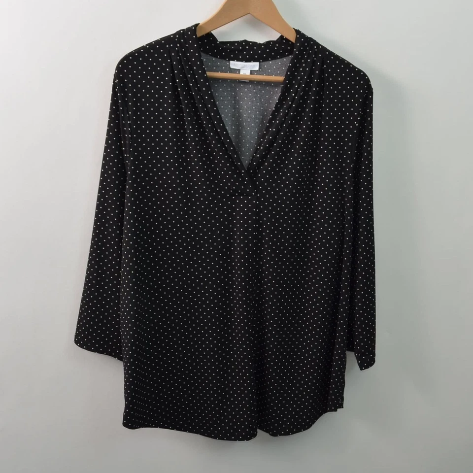 Charter Club Blouse Womens 2XL Polka Dot Black V-Neck 3/4 Sleeve - Image 1 of 4