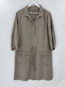J Jill Dress Womens Large Beige Tan Safari Pockets Drawstring Waist Collared - Picture 1 of 18