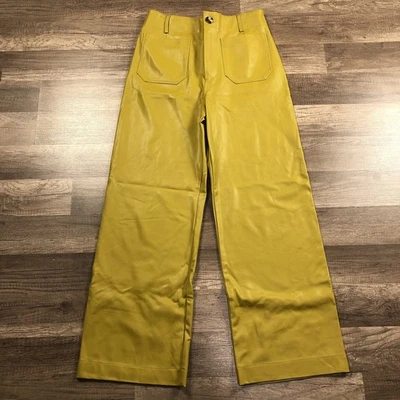 Anthropologie Maeve Colette Faux Leather Wide Leg Pants Mustard Yellow 29 Tall - Image 1 of 4