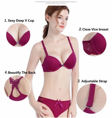Sujetador y bragas Super Push Up para mujer 32 34 36 38 Añadir 2 copas cierre frontal conjunto Foto 1 de 4