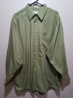 Camisa de vestir VAN HAUSEN para hombre súper seda ilimitada verde manga larga abotonada L Foto 1 de 4