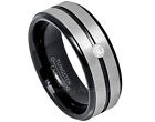 2-Tone Black Tungsten Ring 0.07ct Men's Diamond Ring, April Birthstone Ring #618