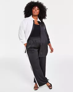 Nina Parker Trendy Colorblocked Woven Top Black/White Plus Size 3X - Picture 1 of 1