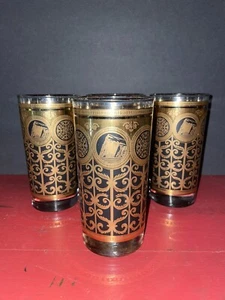 Set Of 4! 1965 Libbey Gold & Black Rock of Gibraltar Logo High Ball Glasses - Picture 1 of 2
