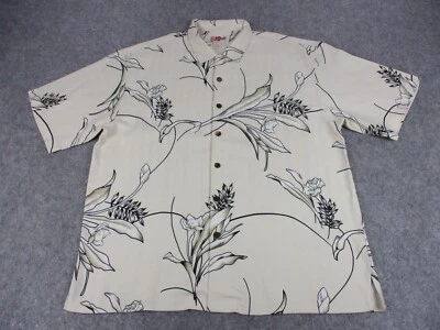 Camisa Hilo Hattie Para Hombres Grande Blanco Crema Negra Seda Hawaiana Campamento Informal ' Foto 1 de 4