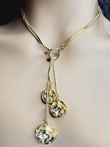 Gold Rose 3-Tiered Chain Necklace and Earrings Set with Fashionable Design