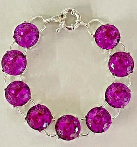 Bracelet HOT PINK 15mm Crystal Silver SETTING 7.75” Formal Wedding Prom NEW - Picture 1 of 8
