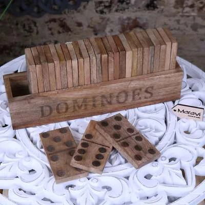 Mahua Wooden Domino Set with Holder Oversized Extra Large Mango Wood Gift - Image 1 of 4