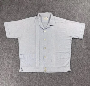 VINTAGE 50s Sears Loop Collar Rockabilly Shirt Knit Rayon Mens Large Crop Fit - Picture 1 of 6