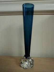 Vintage Dark Cobalt Blue Slender Fluted Art Glass Flower Vase 8" VGUC! - Picture 1 of 4