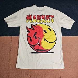 stains* Chinatown Market Devil Smiley Face Graphic T-Shirt Medium White R2a - Picture 1 of 9
