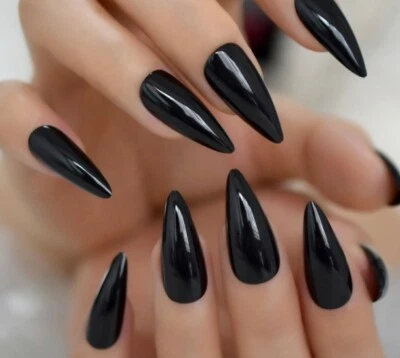 20pcs Black Stiletto All sizes fake nails press on nails with glue - Image 1 of 3