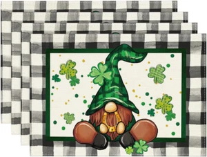 Buffalo Plaid Gnome Shamrock St. Patrick'S Day Placemats Set of 4, 12X18 Inch Se - Picture 1 of 12