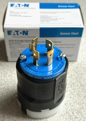 NEW Eaton AHCL1520P Blue Locking Ultra Grip Plug 20A 250V L15-20P 3 Pole 4 Wire - Image 1 of 4