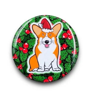 Welsh Corgi Santa Pinback Button Badge Handmade Retro Pet Art Gift 2.25" - Picture 1 of 15