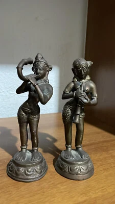 Estatuetas antigas de jogadores tailandeses de bronze de Krishna - Imagem 1 de 4