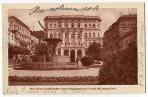 Ak Marienbad Schillerplatz Jubiläumsbrunnen Halbmayrhaus 30er Jahre - Picture 1 of 2