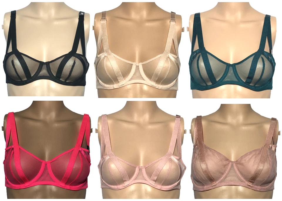 VICTORIA'S SECRET LUXE LINGERIE VERY SEXY UNLINED BALCONET BRA SHEER PINK BLACK - Image 1 of 1