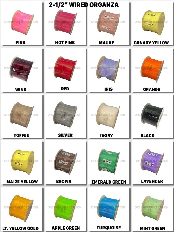 Cinta de borde transparente de organza con cable de 2-1/2" 10 yardas 100 % nailon elige el color Foto 1 de 1