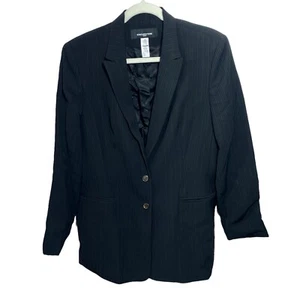 Jones New York Size 14 Petite Blazer Jacket Black Pinstripe 2 Button Collared - Picture 1 of 5