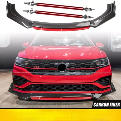 Kit de carrocería divisor alerón labial de parachoques delantero rojo fibra de carbono para VW JETTA 2019-21 Foto 1 de 4
