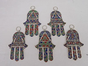Moroccan Hand Tooled Enameled  Metal  Hand of Fatima / Hamza *  - Picture 1 of 11