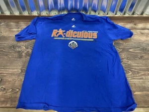 RA Dickey Re-Diculous New York Mets Majestic T-Shirt Medium Blue 50th Pitcher - Picture 1 of 3