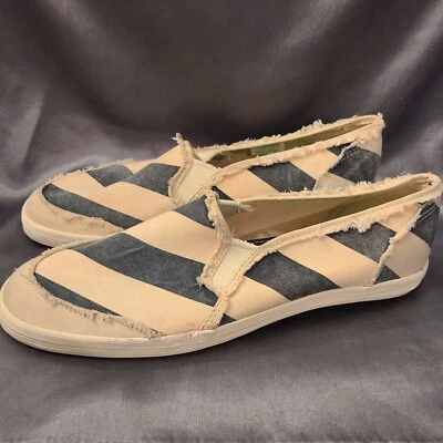 Keds Shoes Womens Sz 9 Distressed Tan Navy Blue Striped Slip on Comfort Sneaker - Image 1 of 4