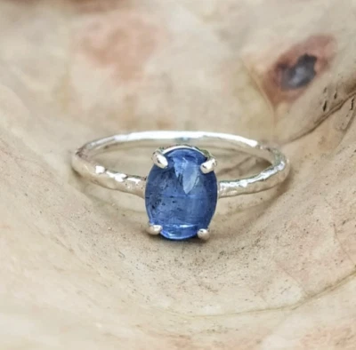 Natural Blue Kyanite Oval Cab Solitaire Ring-925 Sterling Silver Ring For Women - Image 1 of 4