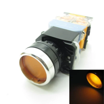 Round Yellow Push Button Switch Latching AC220V LED Light 22mm NO NC 380V 10A - Image 1 of 4