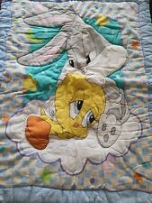 Baby Looney Tunes VTG Crib Blanket Quilt Comforter Bunny Duck Tweety 30x42" NEW 