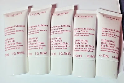 PACK de 5 exfoliantes corporales exfoliantes Clarins con polvos de bambú piel suave - 1 oz cada uno Foto 1 de 4