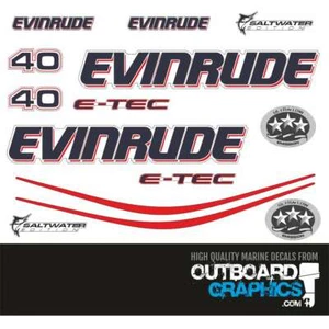 Evinrude 40hp ETEC  outboard engine decals/sticker kit - white cowl - Picture 1 of 1