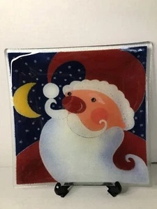 Santa Cookie Plate Infused Glass 9-1/2" x 9-1/2" Christmas CUTE CUTE CUTE - Picture 1 of 3