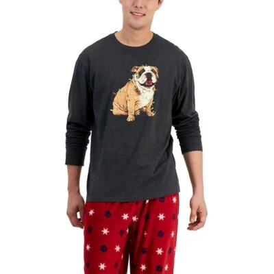 Camiseta Club Room Para Hombre Ropa de Dormir Manga Larga Azul Estampado Vacacional Talla L Foto 1 de 3