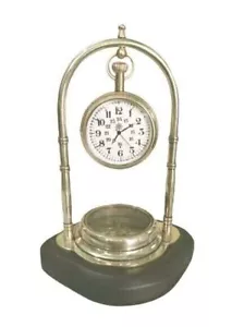 Clock Table Compass Brass Silver Desk Nautical Vintage Top London Base Decor Gif - Picture 1 of 6