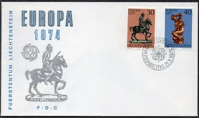 EUROPA CEPT 1974 - LIECHTENSTEIN - SCULPTURE - ART - FDC - Image 1 of 2