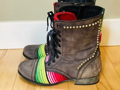 Steve Madden Botas de Combate Mujer Cuero Negro Tachuelas Punta Manta Mexicana Cremallera Foto 1 de 4