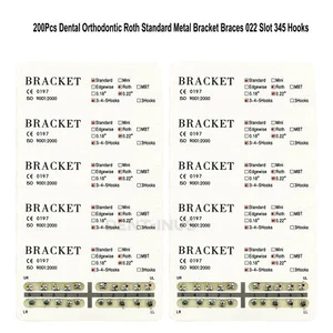 Paquete de 10 soportes metálicos estándar Roth de ortodoncia dental 022 ranura 345 ganchos - Imagen 1 de 14